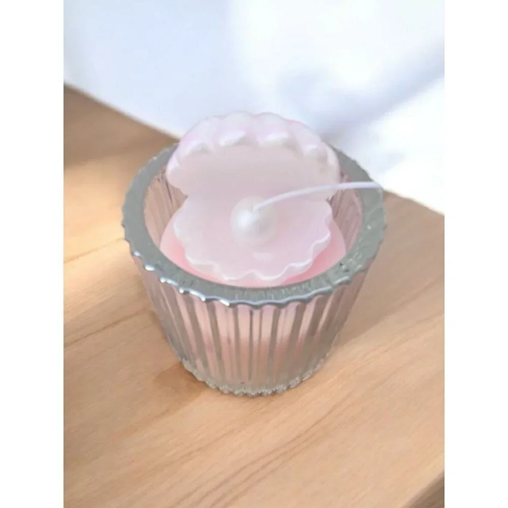 New Pink Pearl Oyster W/ Pearl Coastal Beach Seashell Oyster Pearl Candle